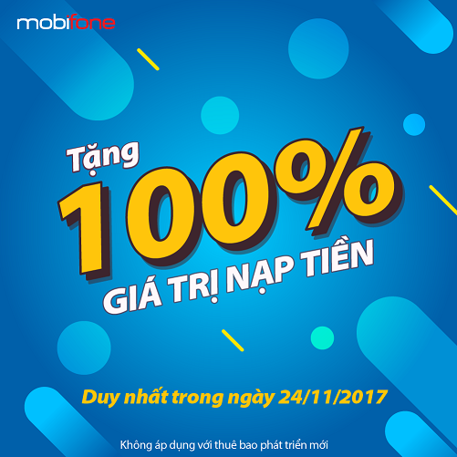 HOT: Hôm nay Mobifone khuyến mãi 100% giá trị thẻ nạp