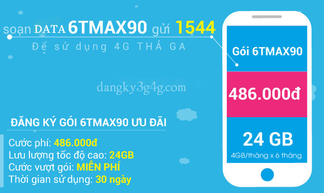 Đăng ký gói 6TMAX90 VinaPhone – Mạng 4G dùng 6 tháng