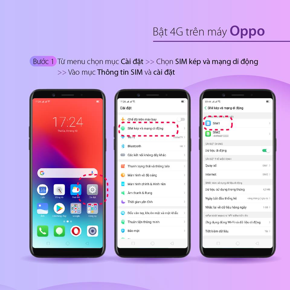 Các bước kích hoạt sóng 4G cho điện thoại Oppo