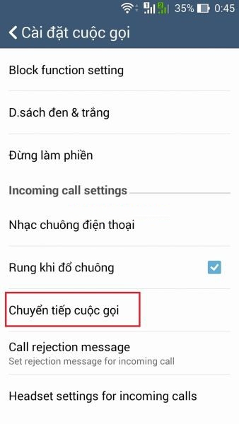 chuyển hướng cuộc gọi Vinaphone Trên thiết bị Android 1