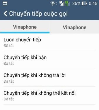 chuyển hướng cuộc gọi Vinaphone Trên thiết bị Android 2