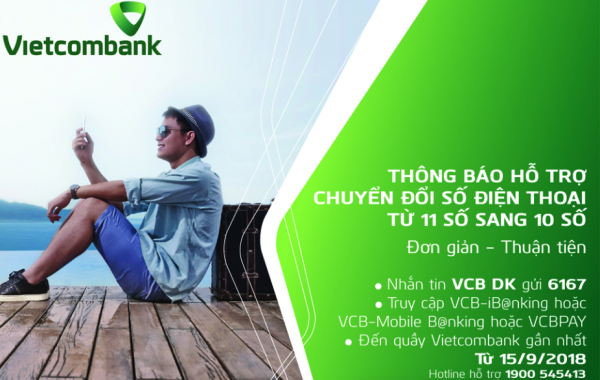 Hướng dẫn đổi số điện thoại SMS Banking Vietcombank từ 11 số về 10 số