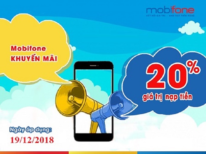 HOT Mobifone Khuyến mãi 20% thẻ nạp toàn quốc ngày 19/12/2018