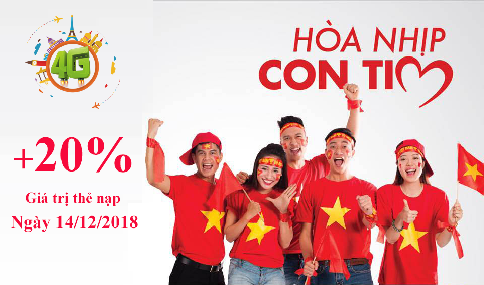 Vui AFF Cup Vinaphone tặng 20% giá trị thẻ nạp ngày 14/12/2018